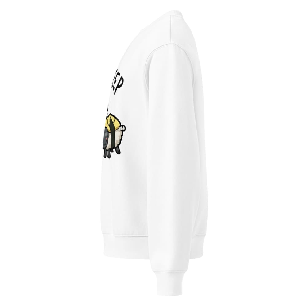 White hoodie with a graphic design on the sleeve against a white background