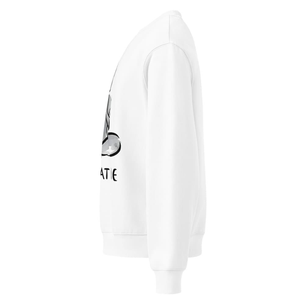 White hoodie with black graphic design on a white background