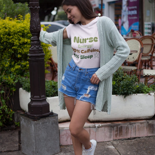 Nurse Energy T-Shirt | Funny 99% Caffeine 1% Sleep Organic Cotton Tee | Nurse Gift