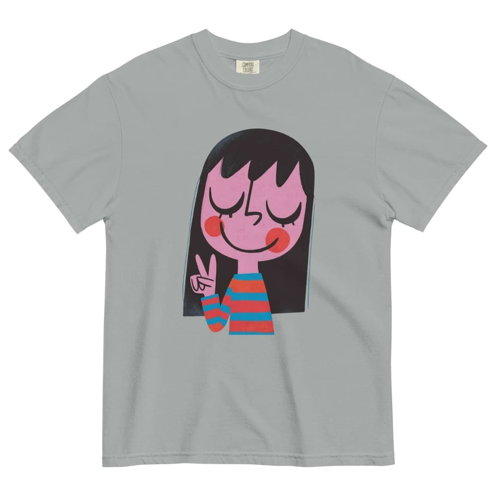 Light gray t-shirt with a cartoon character design on a white background
