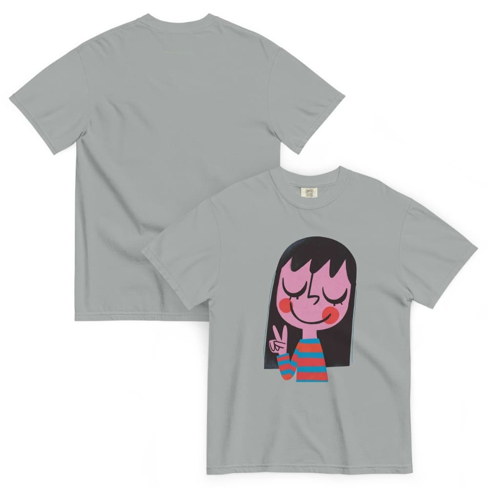 Light gray t-shirt with a cartoon character design on a white background