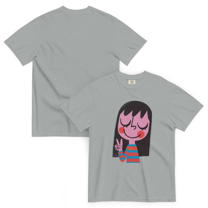 Light gray t-shirt with a cartoon character design on a white background