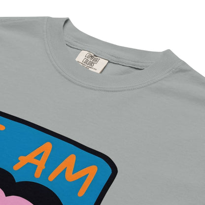Gray t-shirt with colorful graphic design and 'Comfort Colors' label