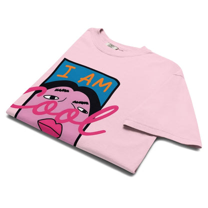 Pink t-shirt with graphic design on a white background