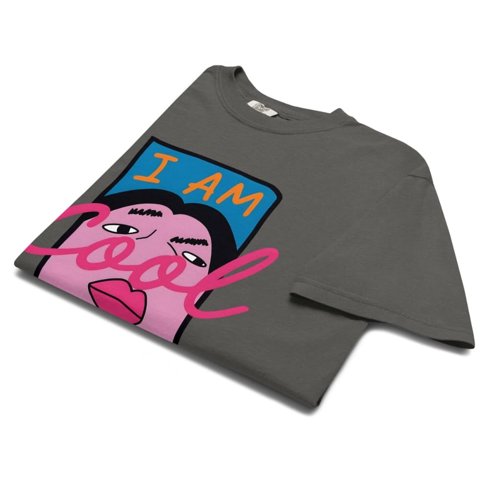 Pepper gray t-shirt with colorful graphic design on a white background