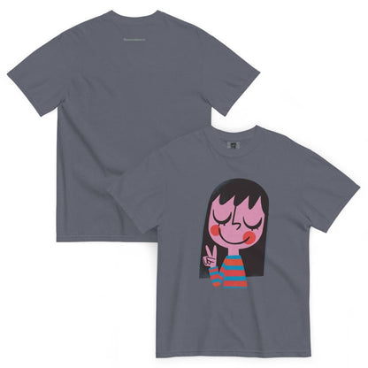 Gray t-shirt with a cartoon character on a white background