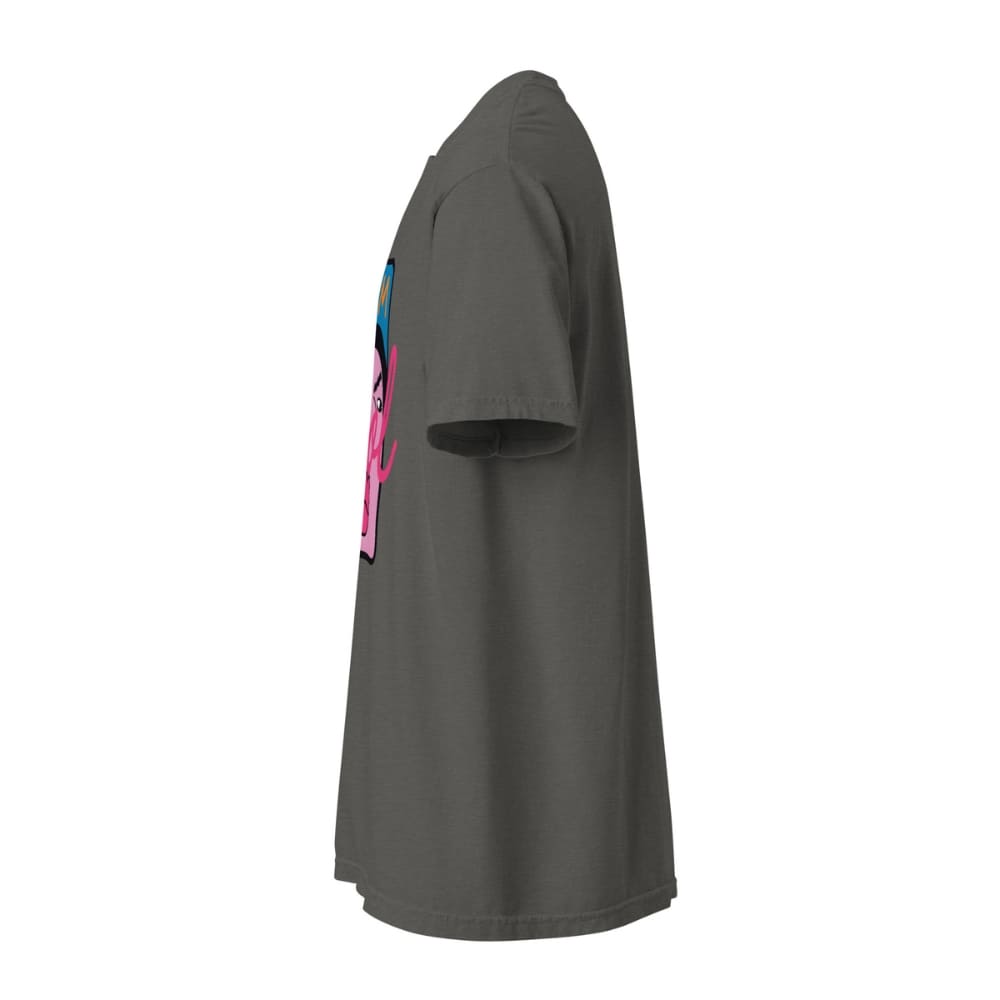 Pepper gray t-shirt with a logo on the sleeve against a white background