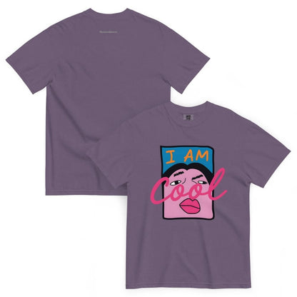 Grape purple t-shirt with graphic design and text on a white background