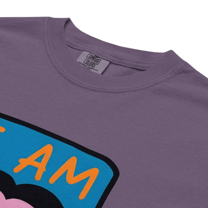 Grape purple t-shirt with colorful graphic design and 'Comfort Colors' label.