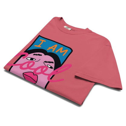 Watermelon pink t-shirt with graphic design on a white background
