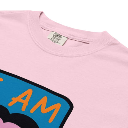 Pink t-shirt with a colorful graphic and 'Comfort Colors' label on a white background
