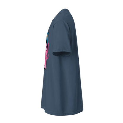 Midnight blue t-shirt with a small logo on the sleeve against a white background