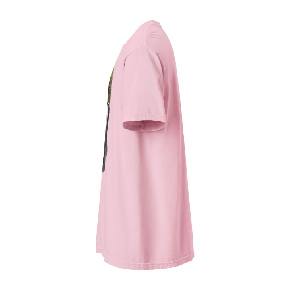 Blossom-pink t-shirt with a small graphic on a white background