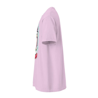 Cute purple owl with glasses sitting on stacked books, with quote "Teach. Inspire. Repeat." – printed on a teacher t-shirt