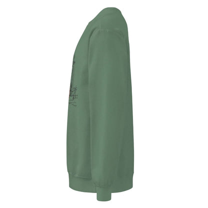 Holiday Muse™ sweatshirt by Blossombless.co in Light Green, side view showing the relaxed fit and rolled-forward shoulder