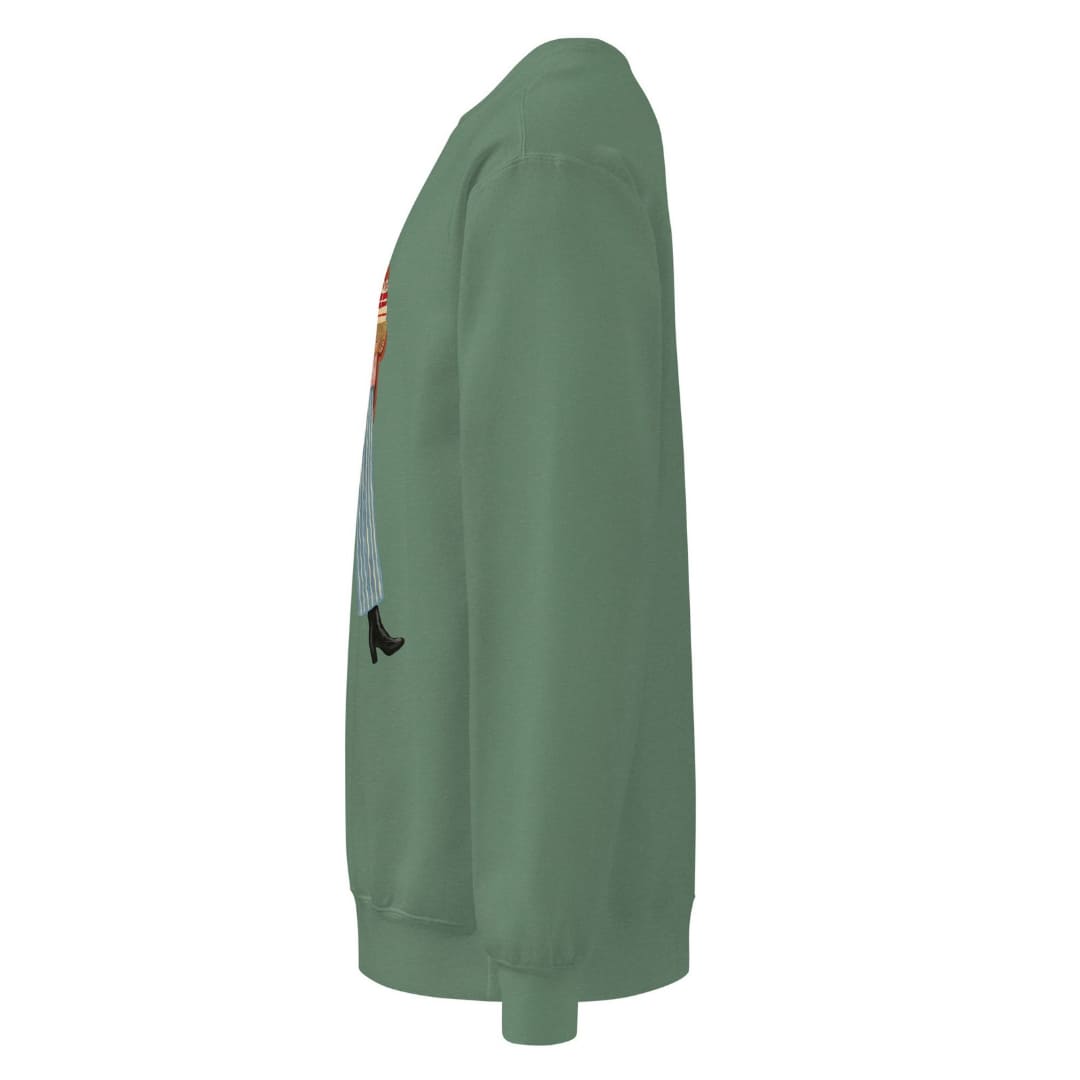 Wrapped & Running™ sweatshirt by Blossombless.co in Light Green, side view: sleeve and relaxed fit profile