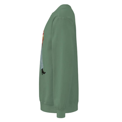 Wrapped & Running™ sweatshirt by Blossombless.co in Light Green, side view: sleeve and relaxed fit profile