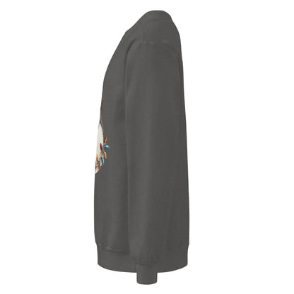 Swing Season™ sweatshirt by Blossombless.co in Pepper, side view: sleeve and relaxed fit profile
