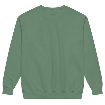 Holiday Muse™ sweatshirt by Blossombless.co in Light Green, back view with BLOSSOMBLESS.CO printed below the neckline