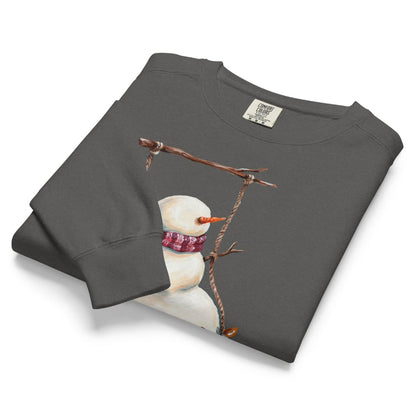 Swing Season™ sweatshirt by Blossombless.co in Pepper, folded to show the heavyweight fleece and the snowman swing graphic