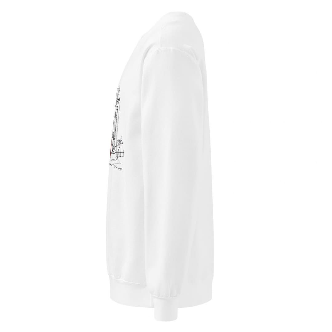 Holiday Muse™ sweatshirt by Blossombless.co in White, side view showing the relaxed fit and rolled-forward shoulder