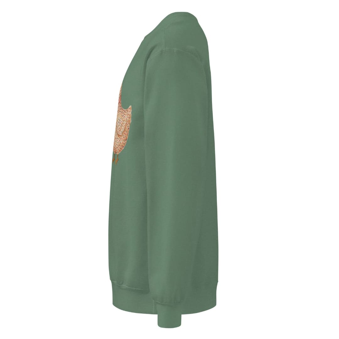 Belle & Plume™ sweatshirt by Blossombless.co in Light Green, side view: sleeve and relaxed fit profile
