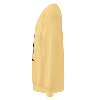 Pieced Together™ sweatshirt by Blossombless.co in Butter, side view: sleeve and relaxed fit profile