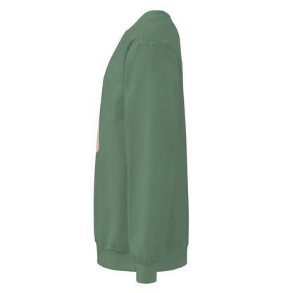 Pink Pine™ sweatshirt by Blossombless.co in Light Green, side view: sleeve and relaxed fit profile