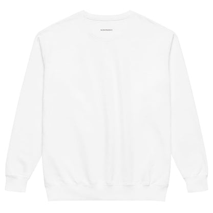 Holiday Muse™ sweatshirt by Blossombless.co in White, back view with BLOSSOMBLESS.CO printed below the neckline