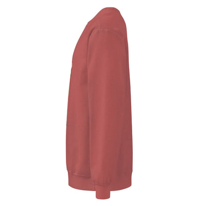 Last Bell Before Break™ sweatshirt by Blossombless.co in Crimson, side view: sleeve and relaxed fit profile