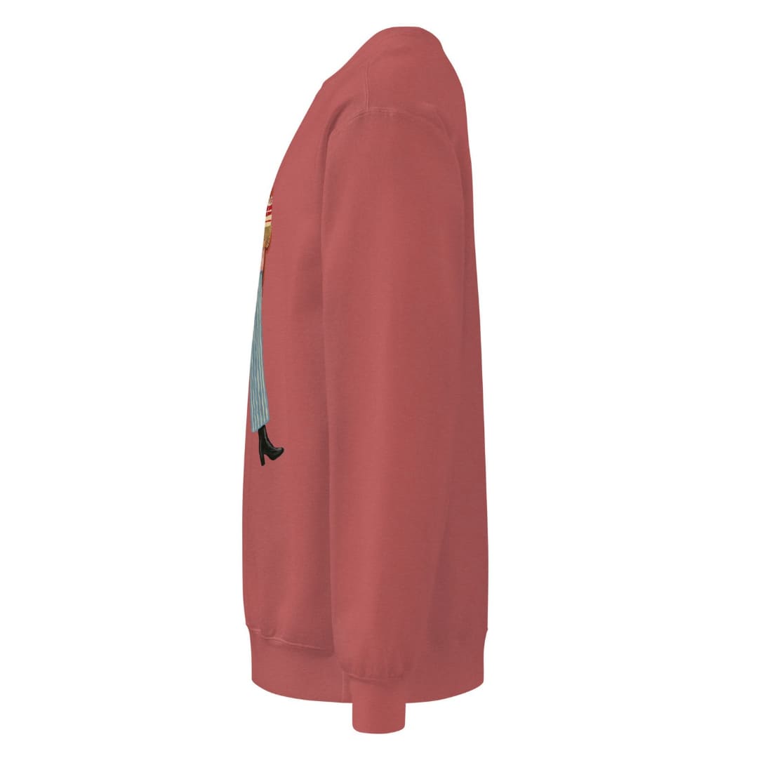 Wrapped & Running™ sweatshirt by Blossombless.co in Crimson, side view: sleeve and relaxed fit profile