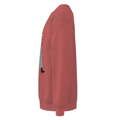 Wrapped & Running™ sweatshirt by Blossombless.co in Crimson, side view: sleeve and relaxed fit profile