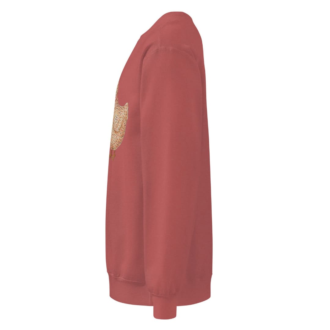 Belle & Plume™ sweatshirt by Blossombless.co in Crimson, side view: sleeve and relaxed fit profile