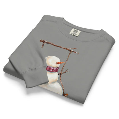 Swing Season™ sweatshirt by Blossombless.co in Grey, folded to show the heavyweight fleece and the snowman swing graphic