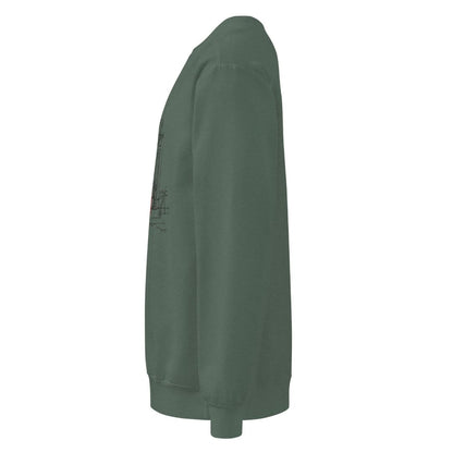 Holiday Muse™ sweatshirt by Blossombless.co in Blue Spruce, side view showing the relaxed fit and rolled-forward shoulder