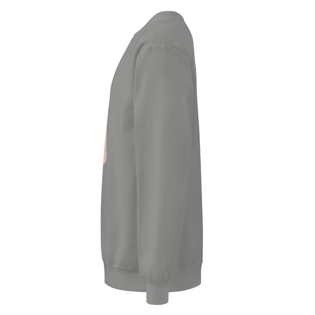 Pink Pine™ sweatshirt by Blossombless.co in Grey, side view: sleeve and relaxed fit profile