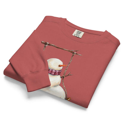 Swing Season™ sweatshirt by Blossombless.co in Crimson, folded to show the heavyweight fleece and the snowman swing graphic