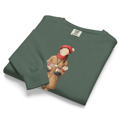 Last Bell Before Break™ sweatshirt by Blossombless.co in Blue Spruce, folded to show the heavyweight fleece and the painterly teacher graphic