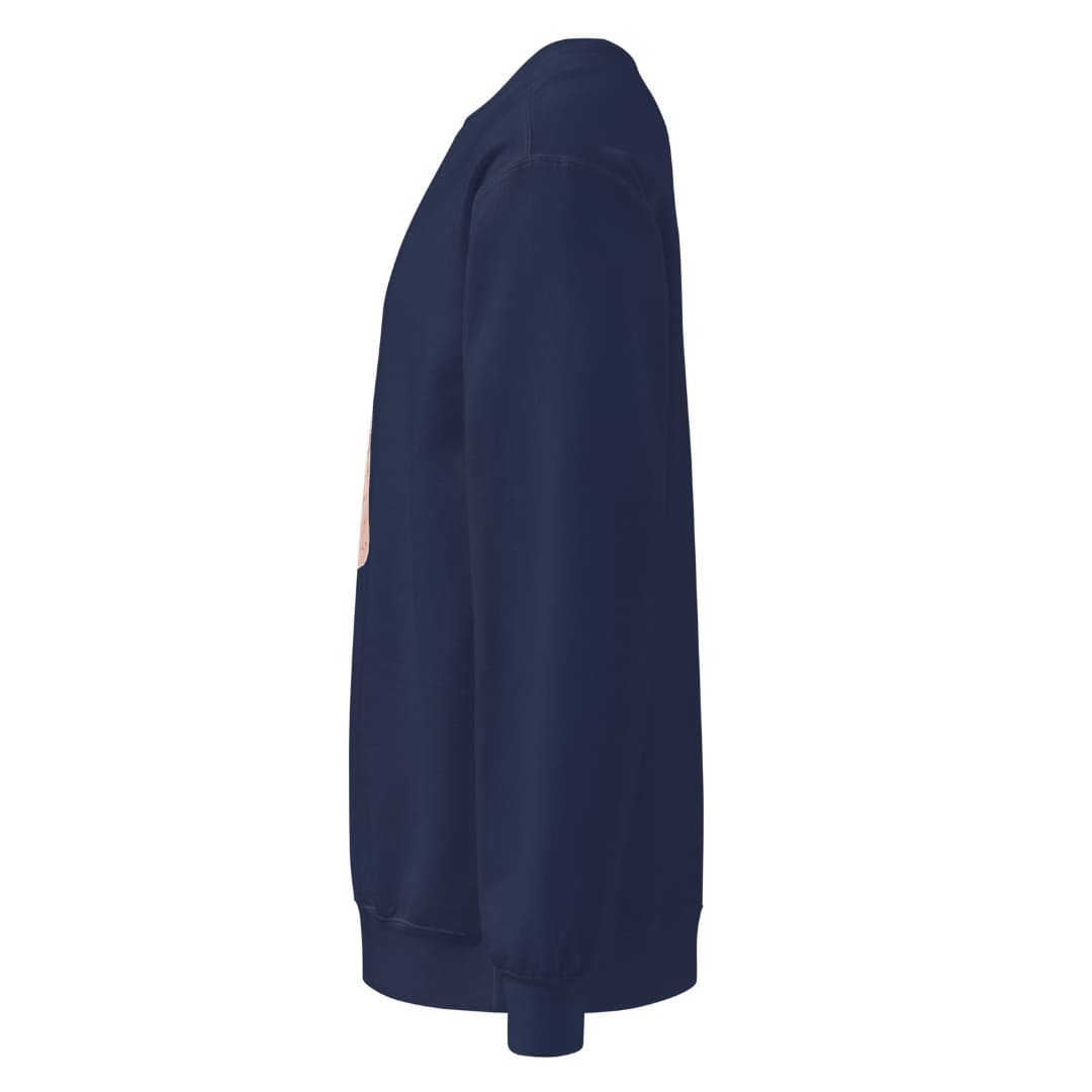 Pink Pine™ sweatshirt by Blossombless.co in True Navy, side view: sleeve and relaxed fit profile