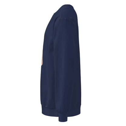 Pink Pine™ sweatshirt by Blossombless.co in True Navy, side view: sleeve and relaxed fit profile