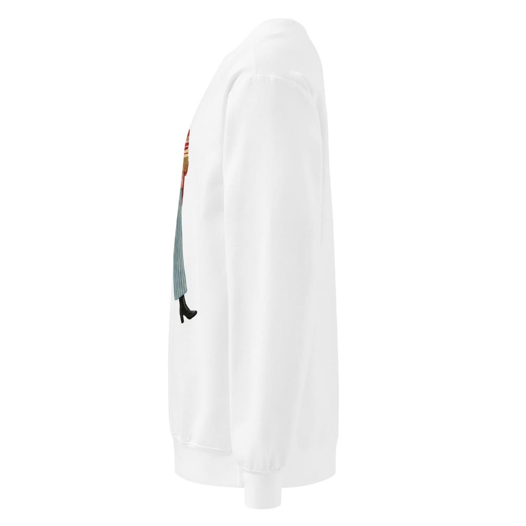Wrapped & Running™ sweatshirt by Blossombless.co in White, side view: sleeve and relaxed fit profile