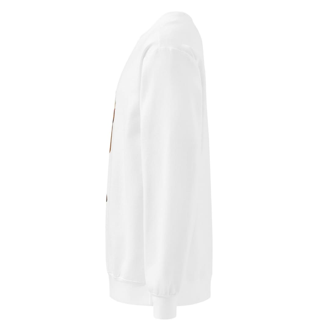 Last Bell Before Break™ sweatshirt by Blossombless.co in White, side view: sleeve and relaxed fit profile