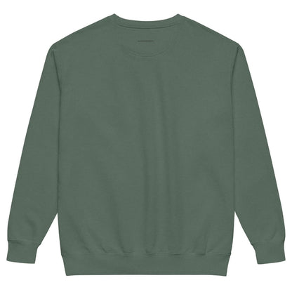Holiday Muse™ sweatshirt by Blossombless.co in Blue Spruce, back view with BLOSSOMBLESS.CO printed below the neckline