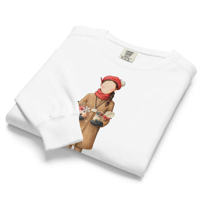 Last Bell Before Break™ sweatshirt by Blossombless.co in White, folded to show the heavyweight fleece and the painterly teacher graphic