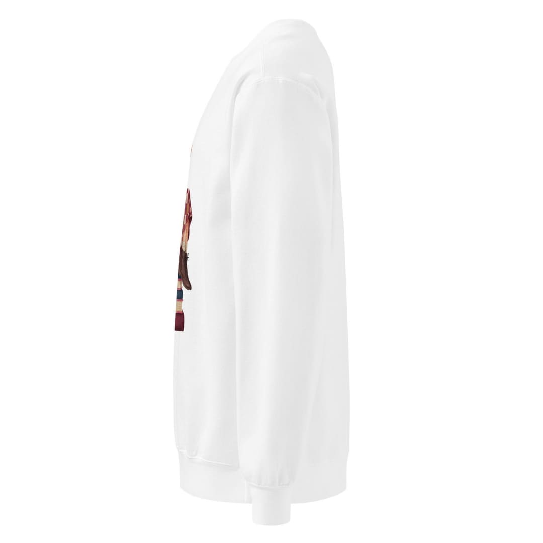 Between Chapters™ sweatshirt by Blossombless.co in White, side view: sleeve and relaxed fit profile
