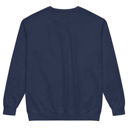 Last Bell Before Break™ sweatshirt by Blossombless.co in True Navy, back view: plain back with a small BLOSSOMBLESS.CO print at the neck