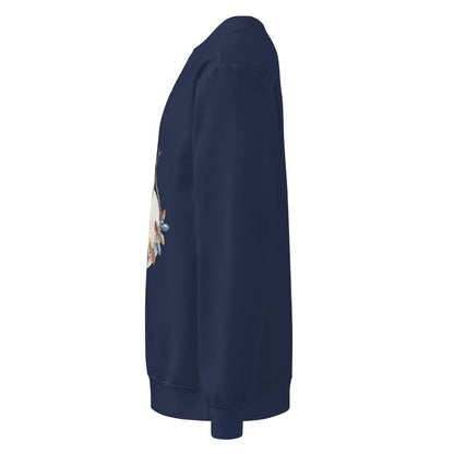 Swing Season™ sweatshirt by Blossombless.co in True Navy, side view: sleeve and relaxed fit profile