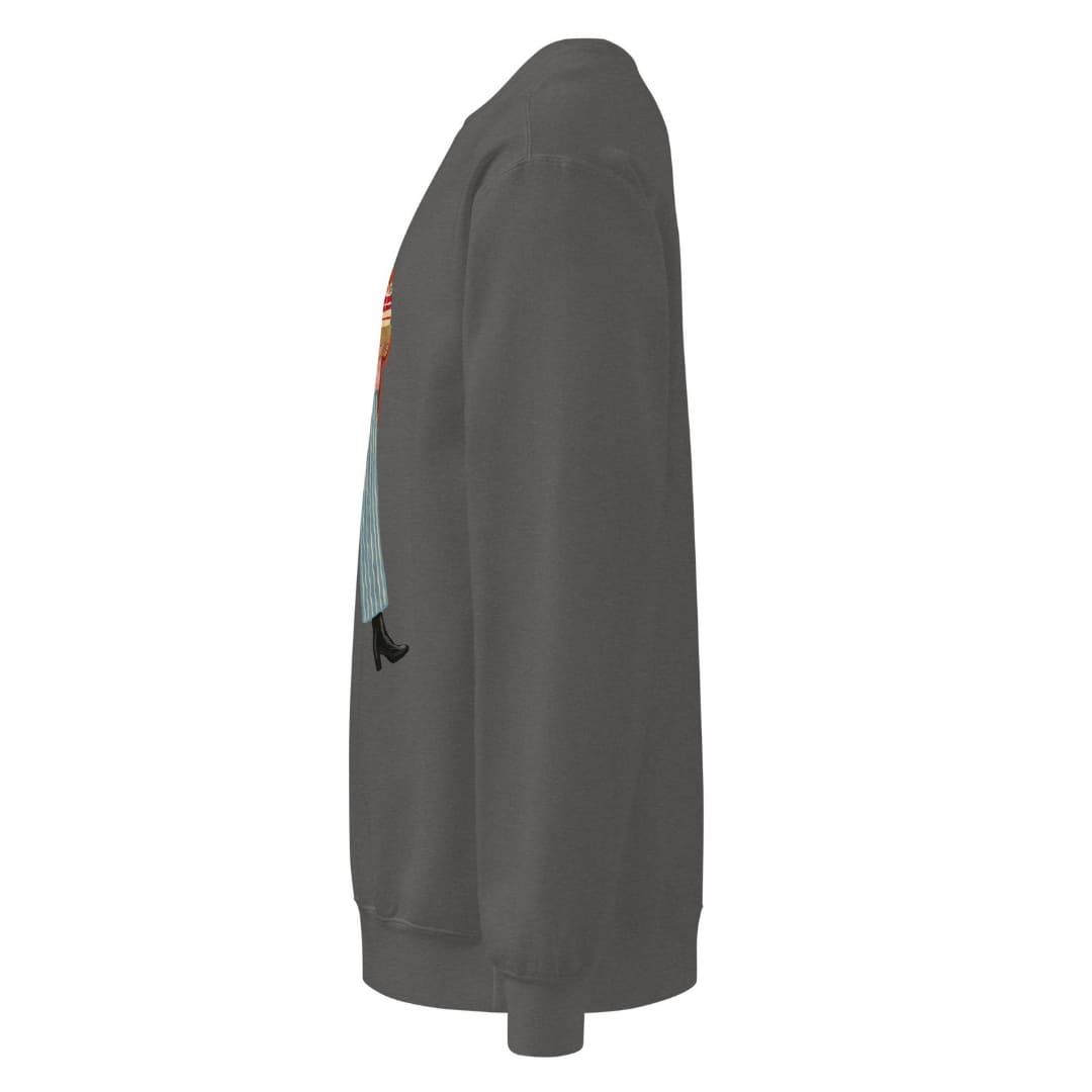 Wrapped & Running™ sweatshirt by Blossombless.co in Pepper, side view: sleeve and relaxed fit profile