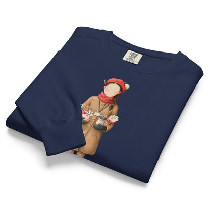 Last Bell Before Break™ sweatshirt by Blossombless.co in True Navy, folded to show the heavyweight fleece and the painterly teacher graphic