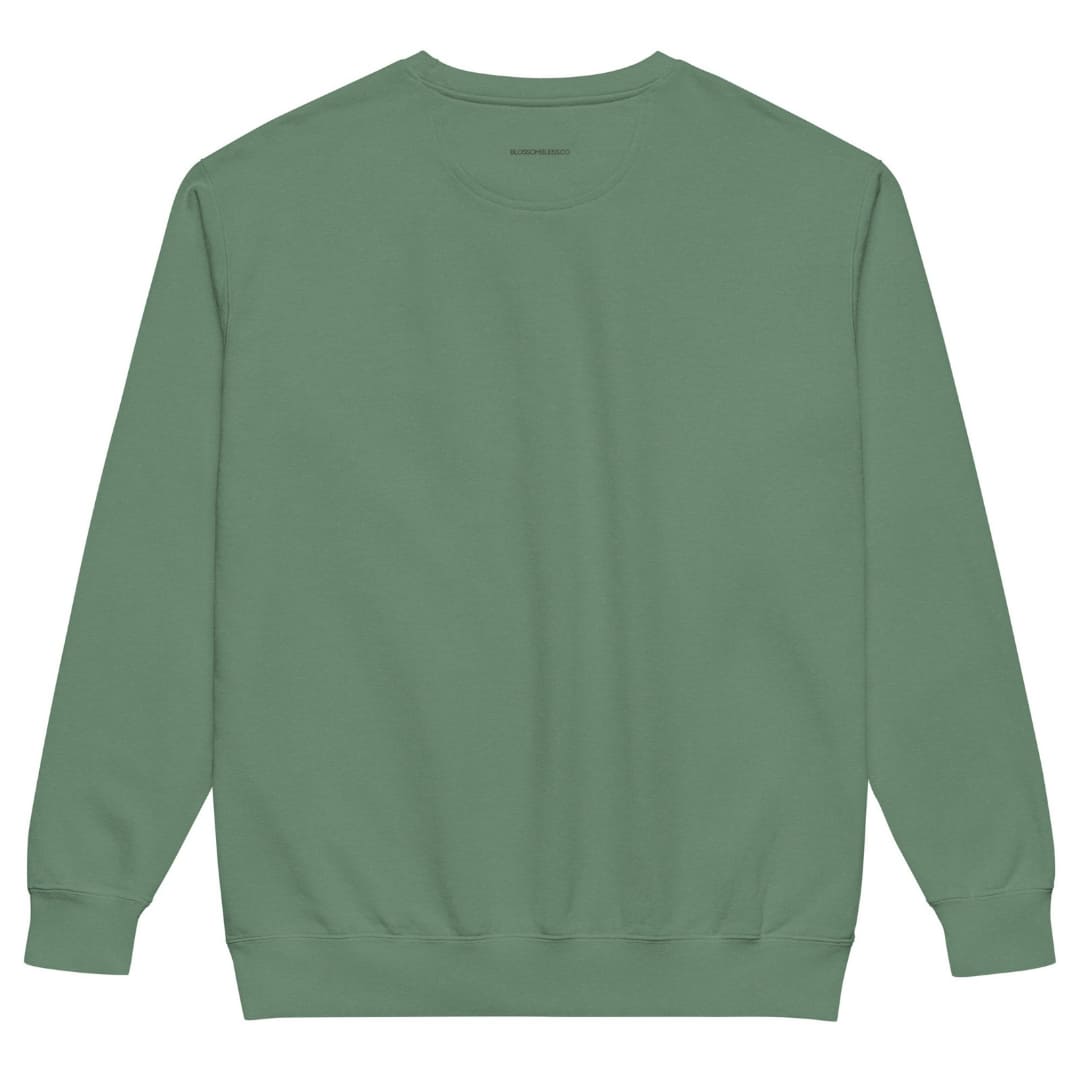 Charted With Love™ sweatshirt by Blossombless.co in Light Green, back view: plain back with a small BLOSSOMBLESS.CO print at the neck